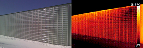 Visible-light and infrared images of the Lubi solar heater in operation on a win
